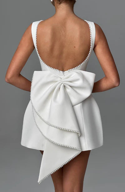 Pearl Bow Short Backless Dress