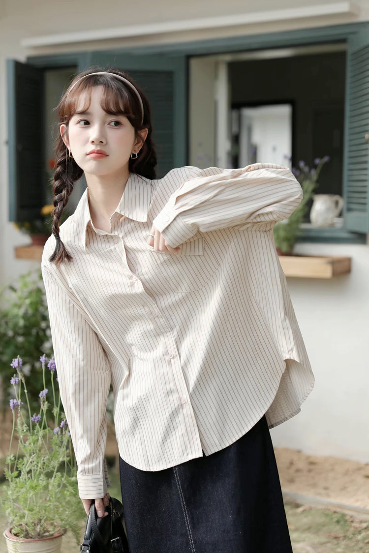 Boyfriend Stripe Button Up Shirt