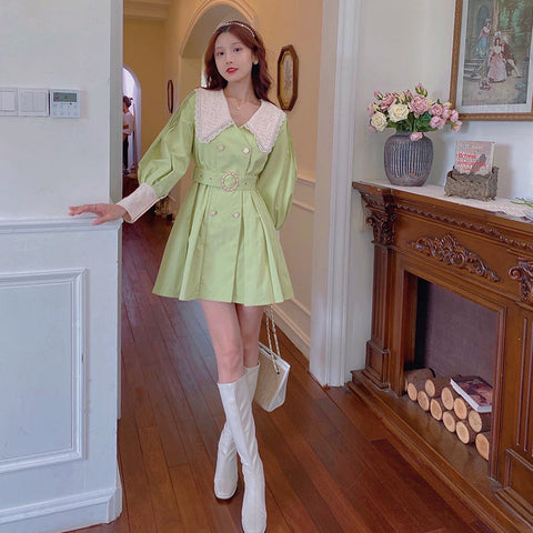 Matcha Peter Pan Pleated Dress