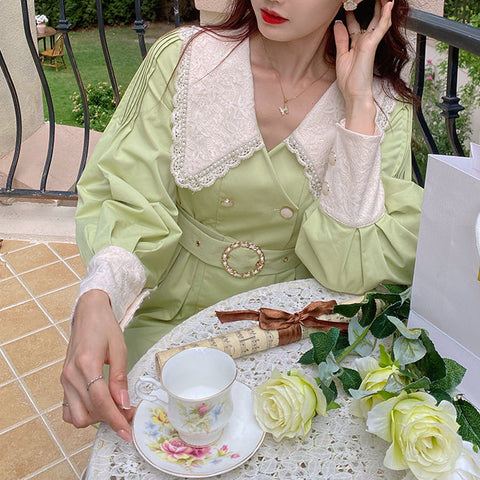 Matcha Peter Pan Pleated Dress