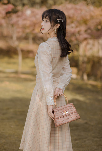 Milky Plaid Tweed Button Up Dress