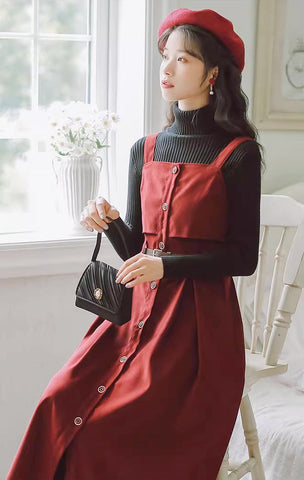 Suede Button Up Cami Pinafore Dress