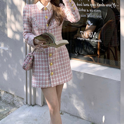 Preppy Tweed Button Up Dress