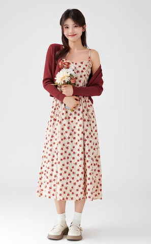 Lace Up Floral Cami Midi Dress