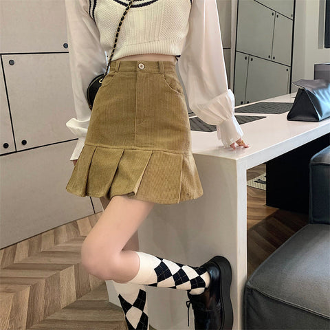 Corduroy Mermaid Pleated Skirt