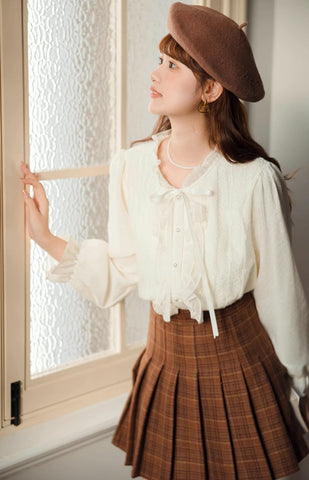 Ruffle Trim Tie Neck Blouse