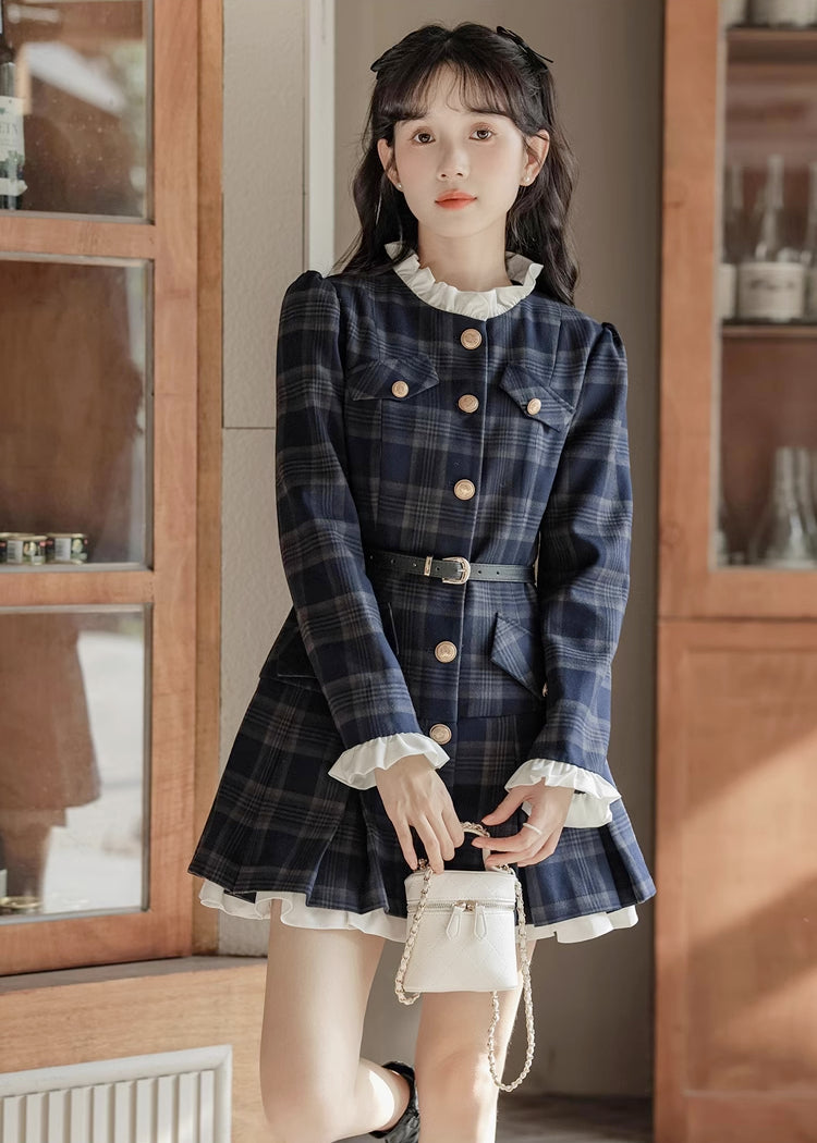 Academia Plaid Button Mini Dress