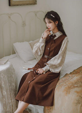 Button Up Suede Pinafore Dress