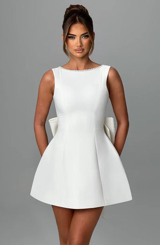 Pearl Bow Short Backless Dress