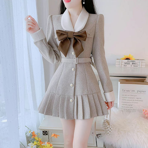 Peter Pan Collar Bow Mini Dress Coat