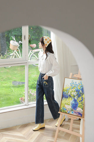 Embroidered Sunflower Pocket Jeans