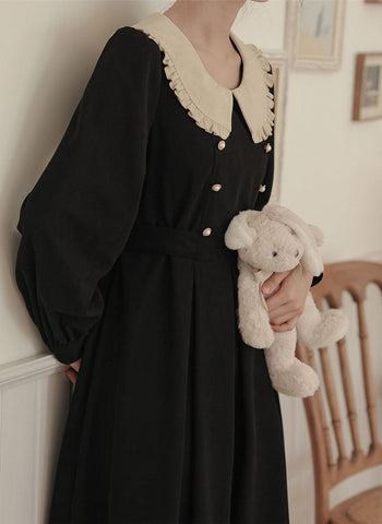 Corduroy Suede Peter Pan Midi Dress