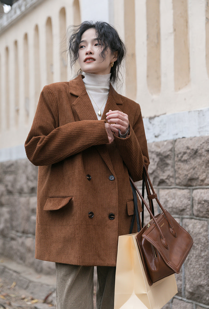 Corduroy Double Breasted Blazer Jacket