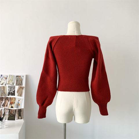 Kurzer Pullover mit gerippten Puffärmeln