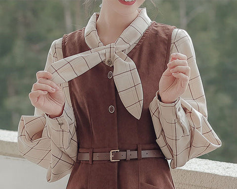 Button Up Suede Pinafore Dress