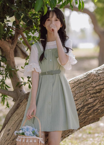 Vestido mini de rayas con botones