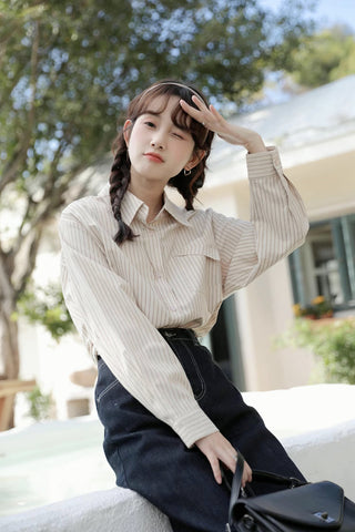 Boyfriend Stripe Button Up Shirt