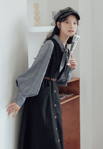 Button Up Suede Pinafore Dress