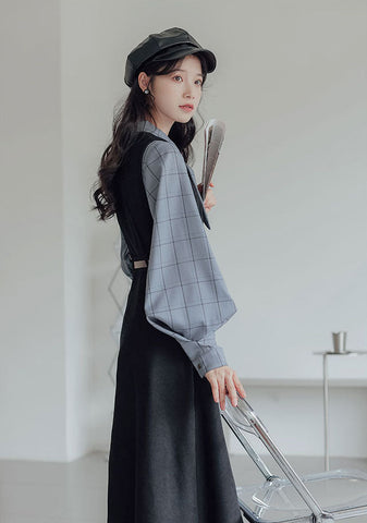 Button Up Suede Pinafore Dress