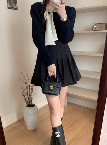 Pullover mit Puffärmeln und Bindekragen