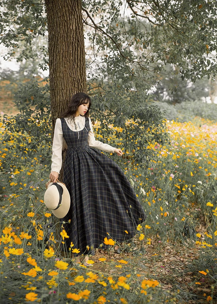 Vestido midi de cuadros escoceses de pino Twofer