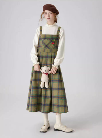 Matcha Plaid Midi Pinafore