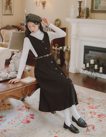 Button Up Suede Pinafore Dress