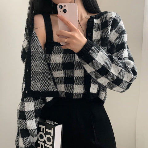 Gingham Cropped Cardi & Cami Set