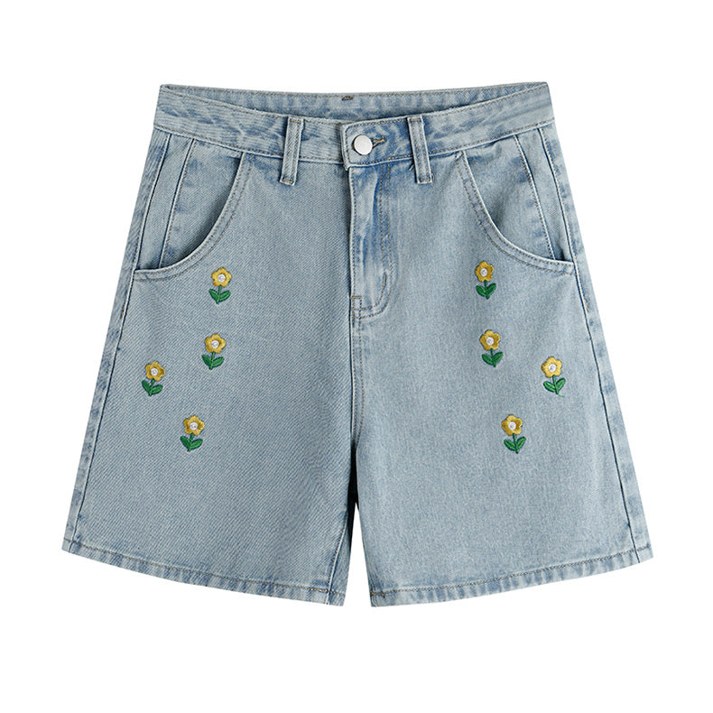 Shorts mit Blumenstickerei