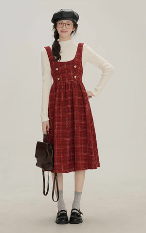 Sweet Apple Pie Plaid Pinafore Dress