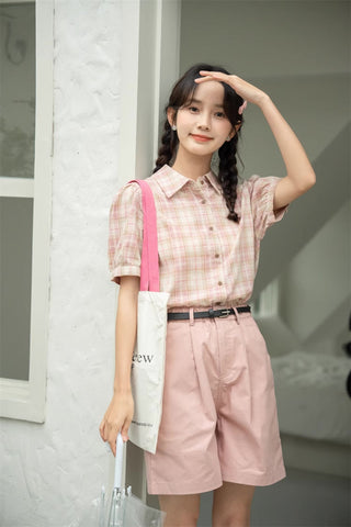 Strawberry Matcha Plaid Blouse