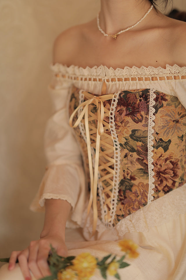 Rustic Floral Lace Up Corset