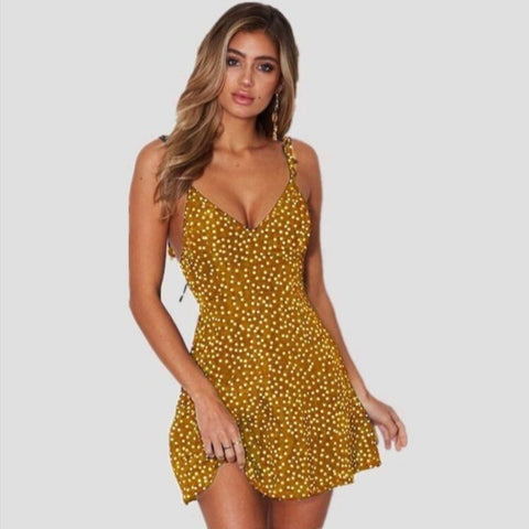 Summer Printed Backless Mini Dress