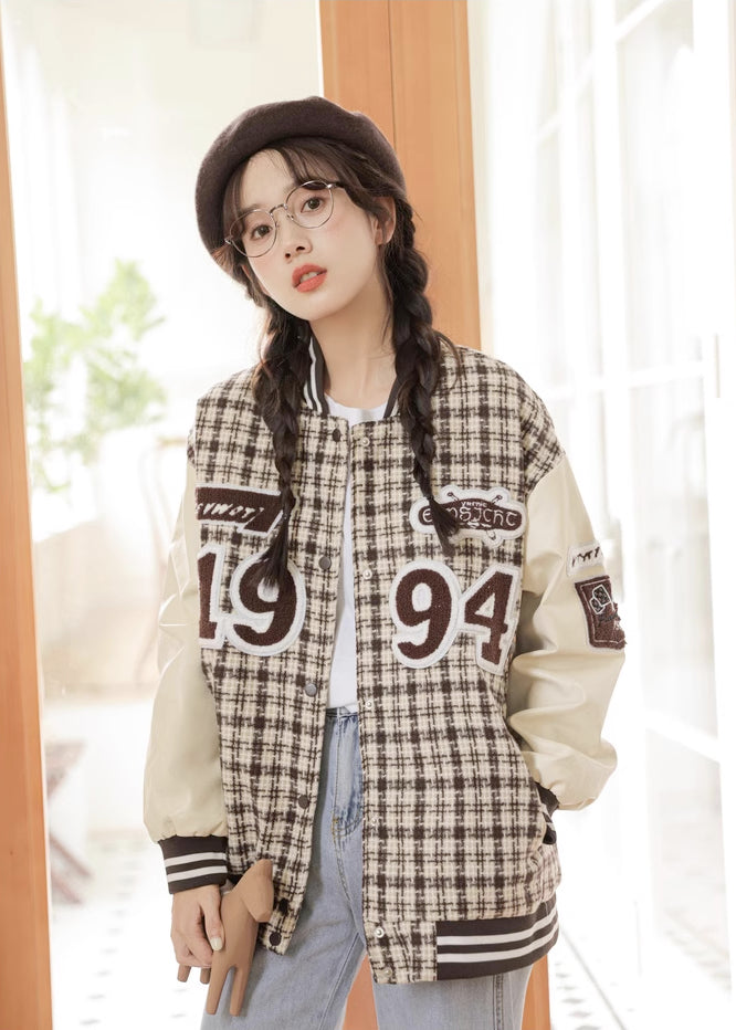 1994 Tweed Plaid Baseball Jacket