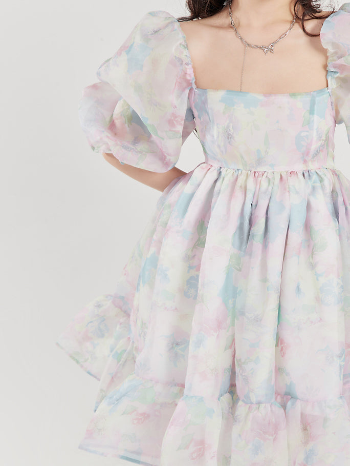 Watercolor Floral Puff Dress