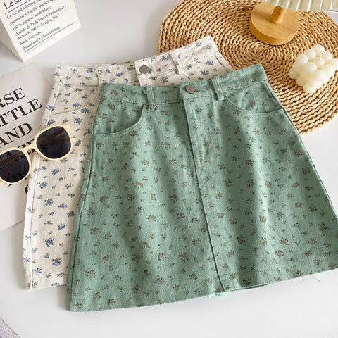 Spring Floral Twill Skirt