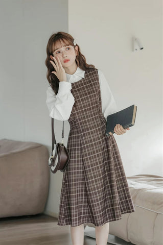 Cocoa Plaid Midi Dress