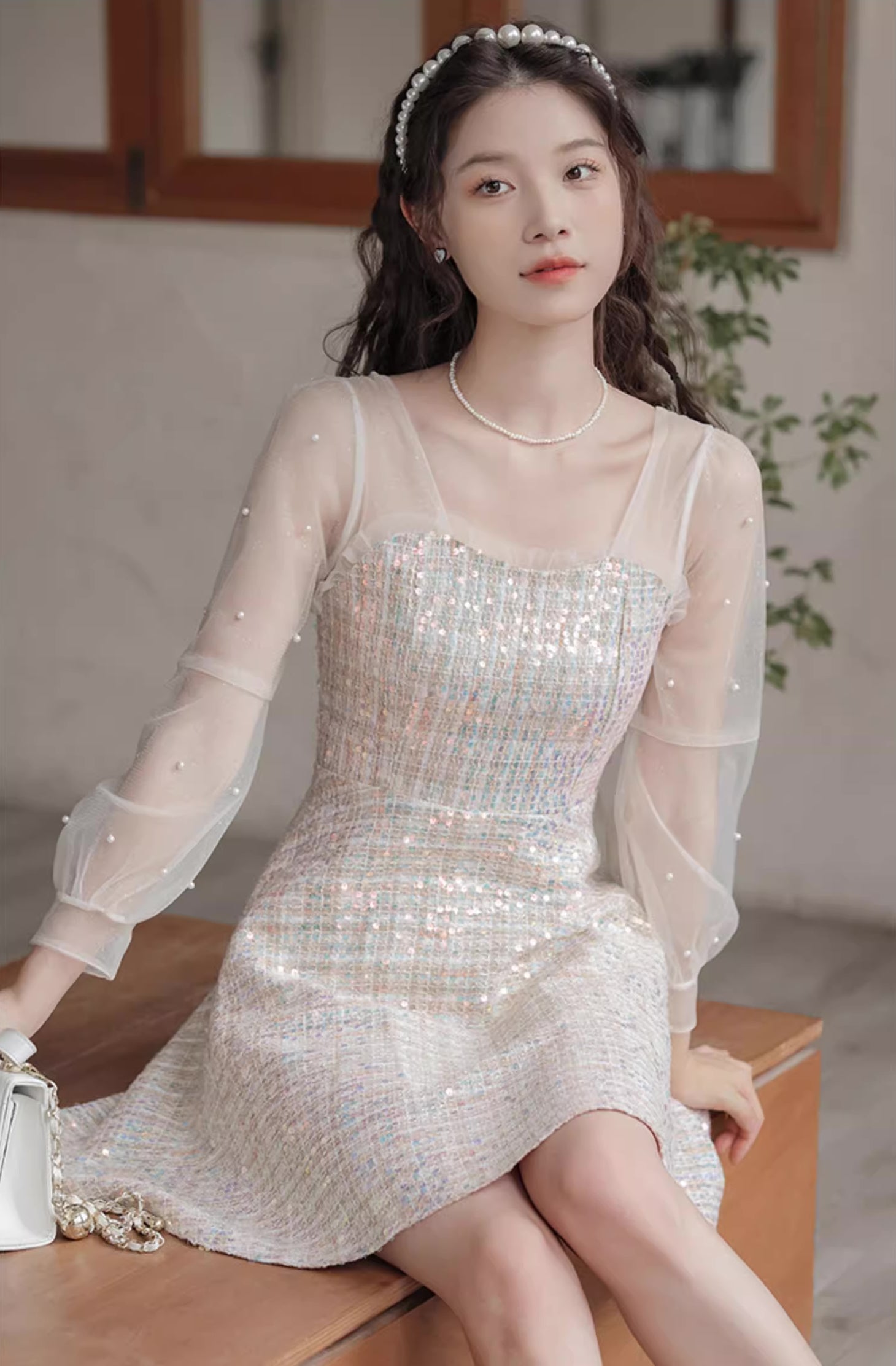 Daytime Sequin Tweed Mini Dress