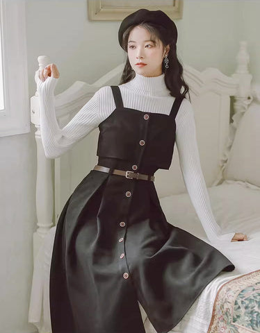 Suede Button Up Cami Pinafore Dress