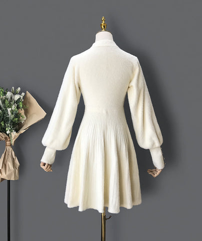 Fuzzy Puff Sleeve Sweater Dress