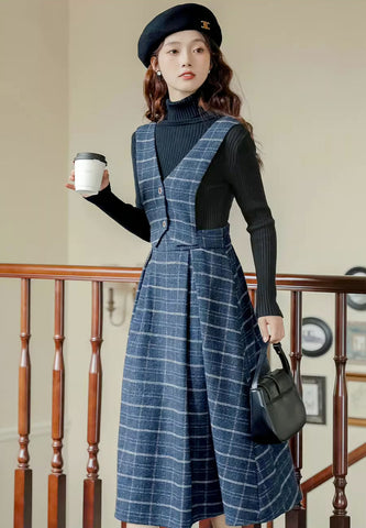 Vestido tipo pichi con chaleco a cuadros