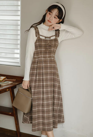 Cocoa Plaid Flutter Cami Dress