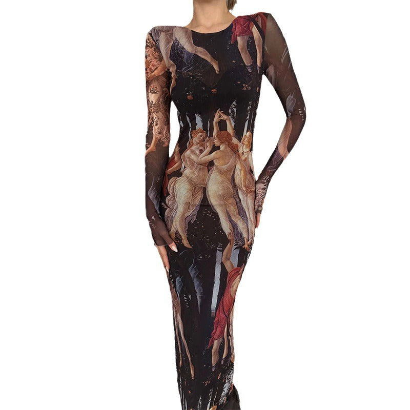 Slim Fit Printed Long Dress
