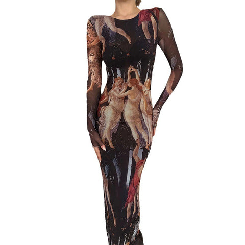 Slim Fit Printed Long Dress