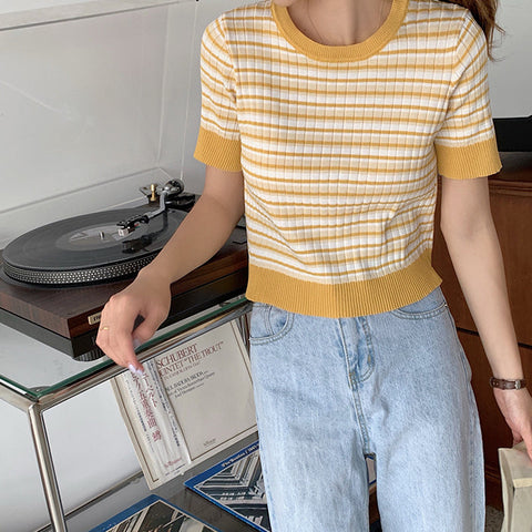 Short Sleeve Stripe Sweater
