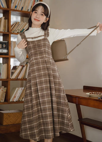 Cocoa Plaid Flutter Cami Dress