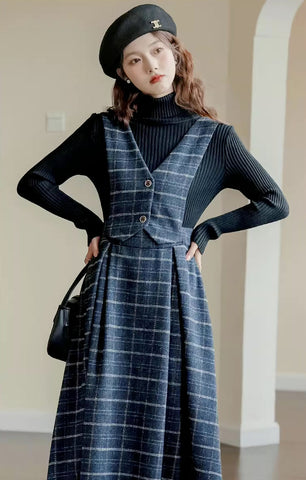 Vestido tipo pichi con chaleco a cuadros