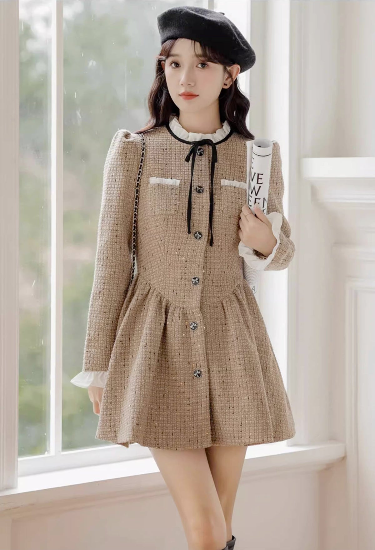 Latte Tweed-Minikleid