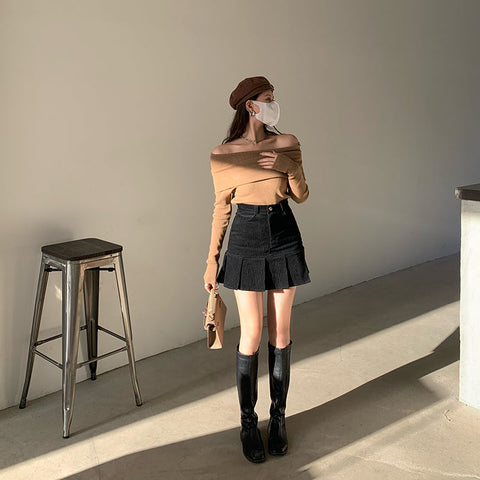 Corduroy Mermaid Pleated Skirt