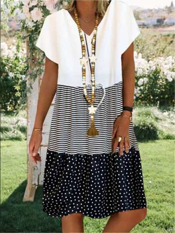 Vestido midi con estampado de cuadros y patchwork